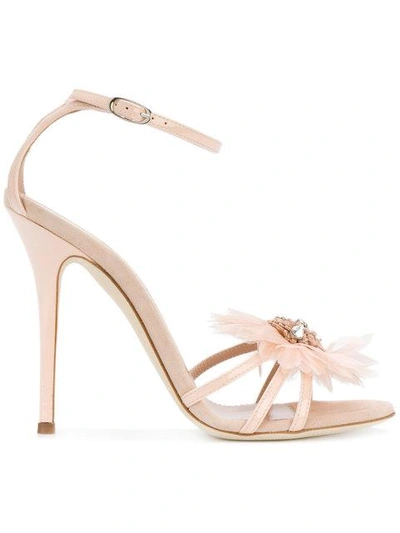Giuseppe Zanotti Feather Applique Sandals In Pink