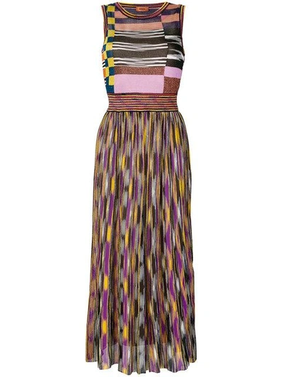 Missoni Sleeveless Multicolor Pleated Knit Maxi Dress In Multicolour