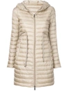 Moncler Barbel Tie Waist Hooded Lightweight Down Coat In Neutrals
