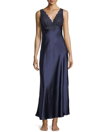 Christine Designs Bijoux Lace-trim Nightgown In Navy