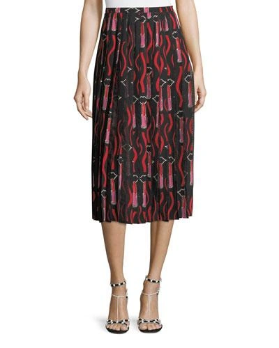 Valentino Lace-trimmed Pleated Printed Silk Crepe De Chine Skirt In Black Multi