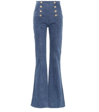 Balmain High-waisted Flared Jeans In Blue