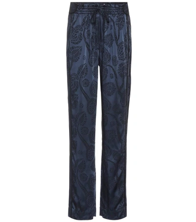 Peter Pilotto High-rise Floral-jacquard Satin Trousers In Blue