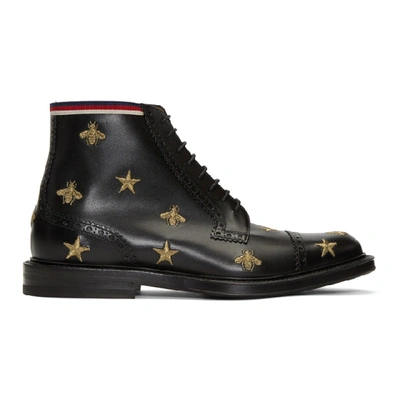 Gucci Queercore Embroidered Brogue Boot In Black