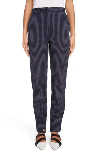 Jw Anderson Pinstriped Cotton Straight-leg Pants In Navy