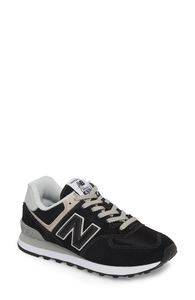 New Balance 574 Leather-trimmed Suede And Mesh Trainers In Black With White