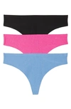 Honeydew Intimates 3-pack Microfiber Thong In Black/ Gypsy Rose/ Sea Breezer