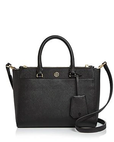 Tory Burch Small Robinson Double-zip Leather Tote - Black In Black / Royal Navy