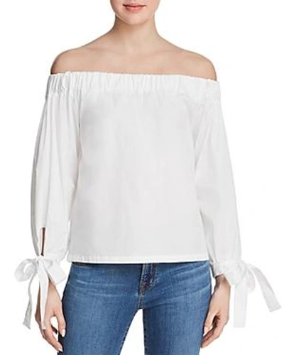 7 For All Mankind Off-the-shoulder Tie-cuff Poplin Top In White