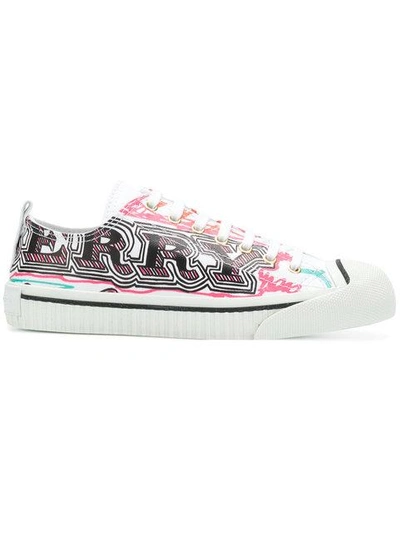 Burberry Doodle Printed Leather Trainers In White