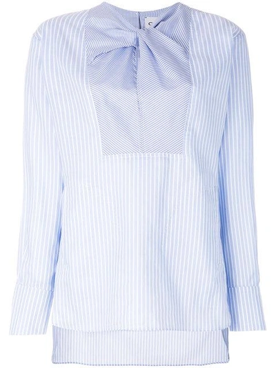 Carven Striped Long-sleeve Cotton Poplin Long Shirt In Blue
