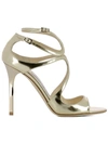 JIMMY CHOO GOLD LEATHER LANG SANDALS,10482662