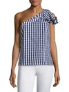 MILLY Cindy Gingham One-Shoulder Top,0400096144633