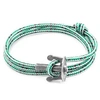 ANCHOR & CREW Green Dash Union Anchor Silver & Rope Bracelet