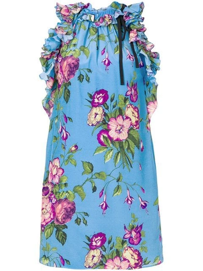 Gucci Floral Print Tunic Top In Blue
