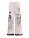Prada Liberty Printed Sablè Pants W/ Fringe In 62n Cipria+argento