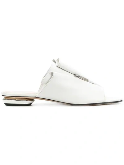 Nicholas Kirkwood Kristen Zip-trim Leather Mule Slide Sandal - Silvertone Hardware In White