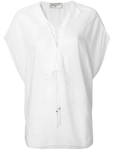 Saint Laurent Lace-up Tabard Blouse In White