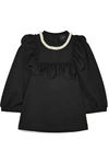 SIMONE ROCHA RUFFLED FAUX PEARL-EMBELLISHED STRETCH-JERSEY TOP