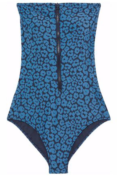 Stella Mccartney Cutout Leopard-print Bandeau Swimsuit In Purple