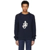 JW ANDERSON Navy Cable Knit Logo Sweater,KW30MS18