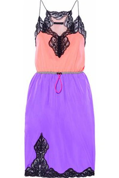 Alexander Wang Color-block Lace-paneled Shell Mini Dress In Pink/violet