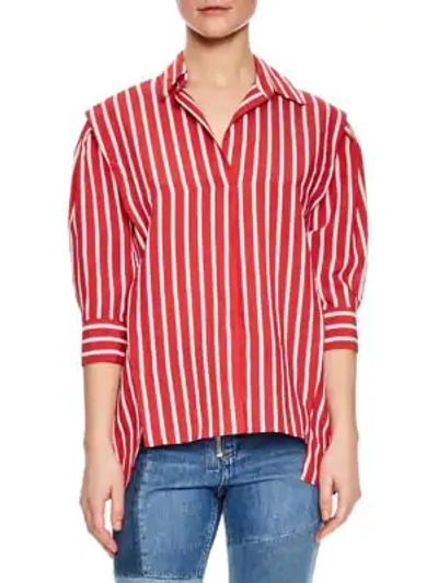 Sandro Cherie Striped Puff-sleeve Top In Red