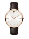 MOVADO Ultra Slim Rose Goldtone Stainless Steel & Leather Strap Watch