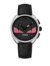 FENDI Momento Fendi Bug Black, Stainless Steel & Leather Strap Watch