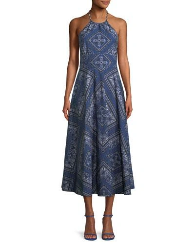 Red Valentino Bandana-print Cotton Halterneck Dress In Blue