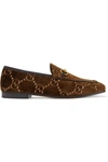 GUCCI Jordaan horsebit-detailed leather-trimmed logo-jacquard loafers