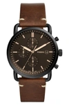 FOSSIL THE COMMUTER CHRONOGRAPH LEATHER STRAP WATCH, 42MM,FS5403