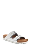 Birkenstock Arizona Sfb Sandals Woman Silvered In Leather In Metallic