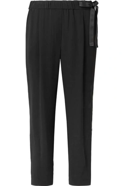 Brunello Cucinelli Pull-on Belted Straight-leg Trousers With Monili Track Stripes In Black