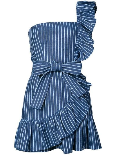 Alexis Konner One-shoulder Striped Mini Dress In Denim, Blue