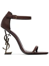 Saint Laurent Brown Opyum 110 Leather Sandals In 6023 Maroon Gold