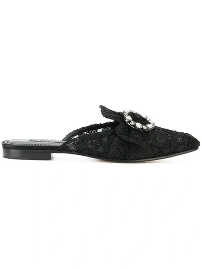 Dolce & Gabbana Jackie Embellished Lace Slippers In Black