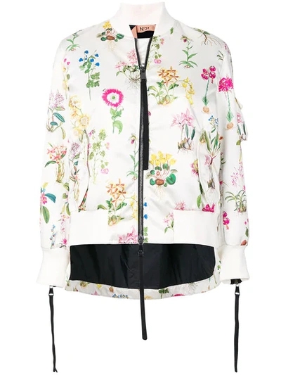 N°21 Nº21 Floral Bomber Jacket - Neutrals In Cream