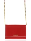 DSQUARED2 RED LEATHER CHAIN STRAP SHOULDER BAG,10492474