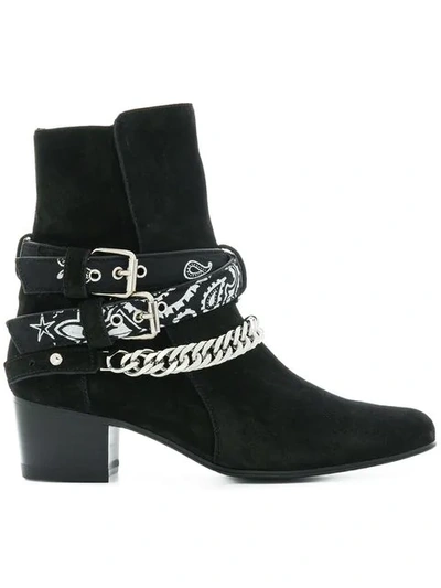 Amiri Chain-embellished Buckled Suede Ankle Boots In Black