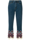 TORY BURCH EMBROIDERED CUFF JEANS,4278012678540