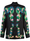 Versace Miami Signature Silk Button-down In Black