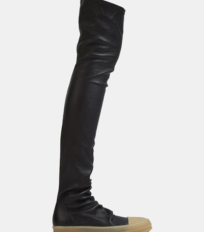 Rick Owens Thigh-high Leather Sock Trainer Boots In Black