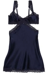 STELLA MCCARTNEY WOMAN LACE-TRIMMED SILK-BLEND SATIN CHEMISE MIDNIGHT BLUE,AU 18937566062356522