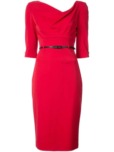 Black Halo Jackie O Belted Sheath Dress In Red