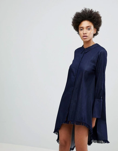 N12h Early On Asymettric Shirt Dress-navy