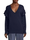 MICHAEL MICHAEL KORS Ruffle-Trim V-Neck Sweater