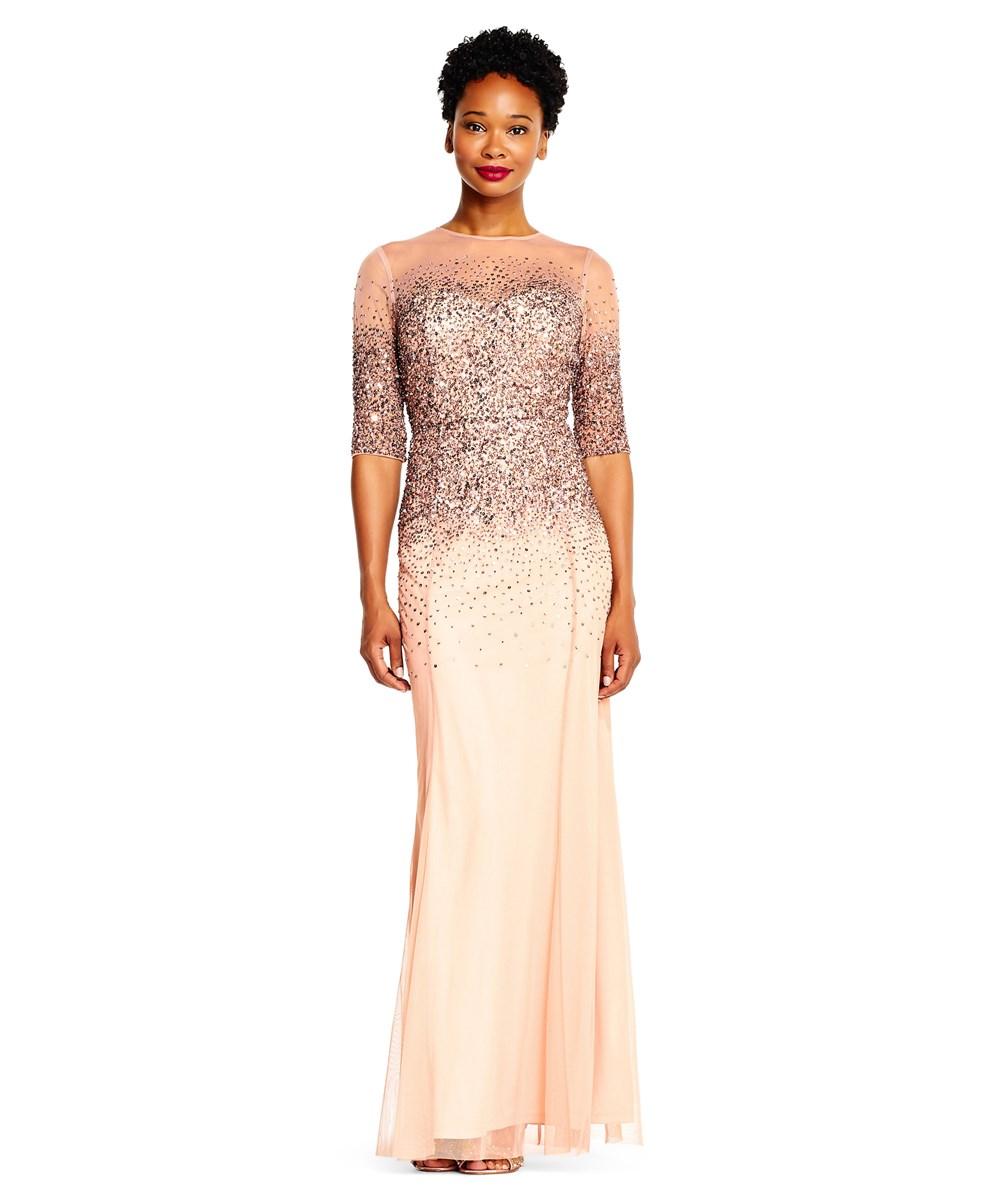 adrianna papell rose gold beaded dress