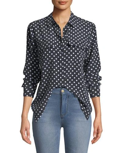 EQUIPMENT DOT-PRINT BUTTON-FRONT SILK SLIM SIGNATURE SHIRT,PROD206650078