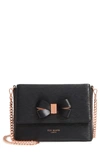 TED BAKER BOWII BOW MINI BARK LEATHER CROSSBODY BAG - BLACK,XH8W-XB2B-BOWII